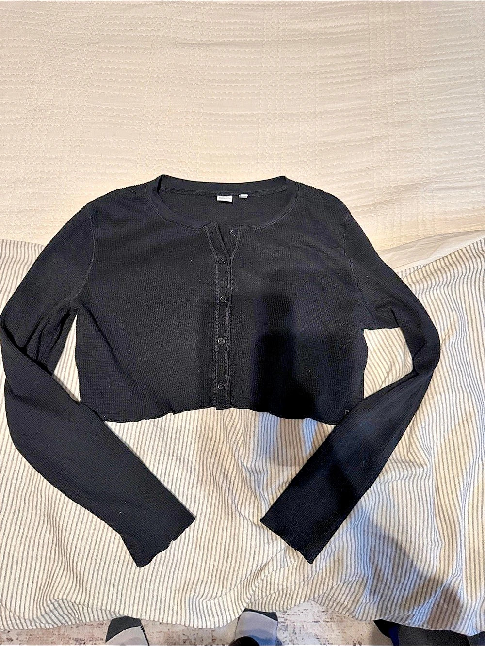 TNA Waffle Cropped Cardigan in Black Size XL Like New